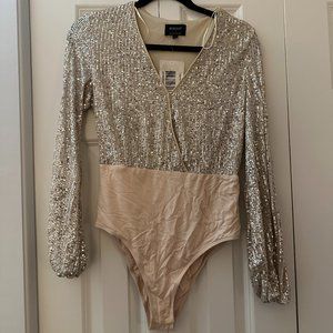 Long-Sleeve Sequin Bardot Bodysuit NWT